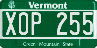 VT license plate XOP255