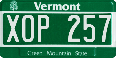 VT license plate XOP257