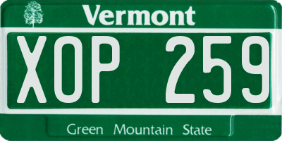 VT license plate XOP259