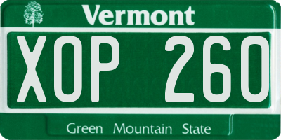 VT license plate XOP260