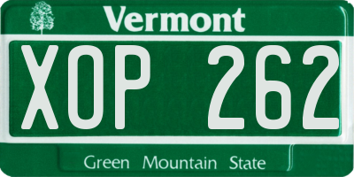 VT license plate XOP262