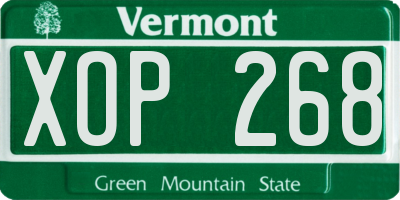 VT license plate XOP268