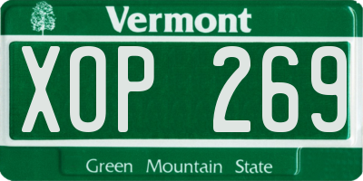 VT license plate XOP269