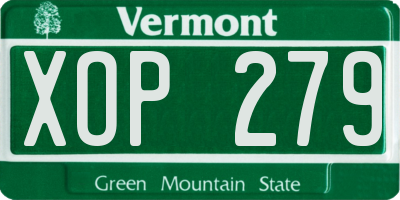 VT license plate XOP279