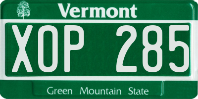 VT license plate XOP285