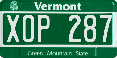 VT license plate XOP287