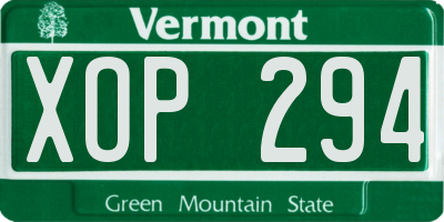VT license plate XOP294
