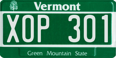 VT license plate XOP301