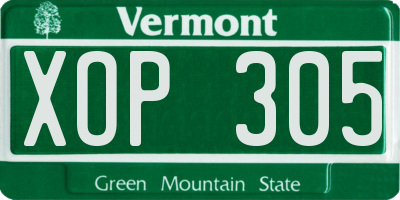 VT license plate XOP305