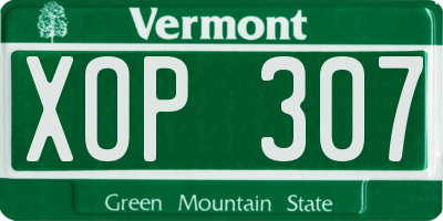 VT license plate XOP307