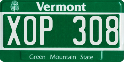 VT license plate XOP308
