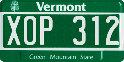 VT license plate XOP312