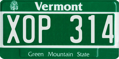 VT license plate XOP314