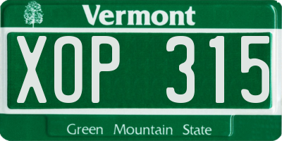 VT license plate XOP315