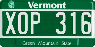 VT license plate XOP316