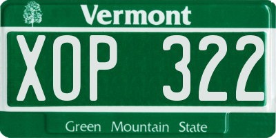 VT license plate XOP322
