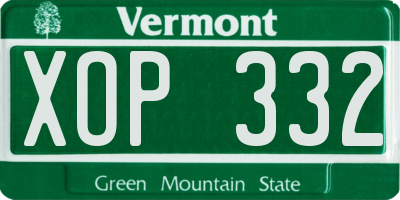 VT license plate XOP332
