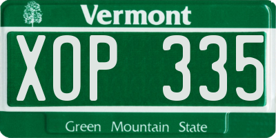 VT license plate XOP335