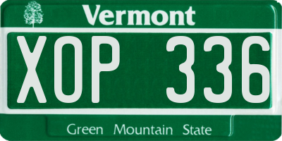 VT license plate XOP336