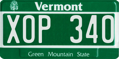VT license plate XOP340