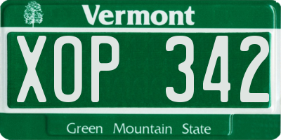 VT license plate XOP342