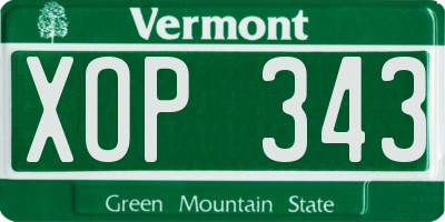 VT license plate XOP343