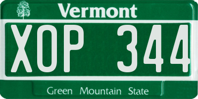 VT license plate XOP344
