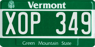 VT license plate XOP349