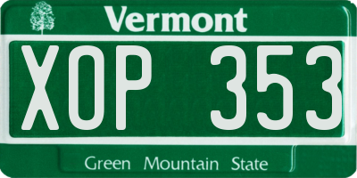 VT license plate XOP353