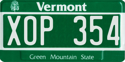 VT license plate XOP354