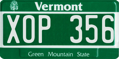 VT license plate XOP356