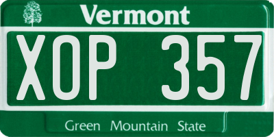 VT license plate XOP357