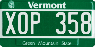 VT license plate XOP358