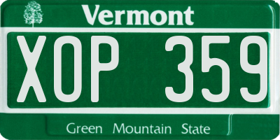 VT license plate XOP359