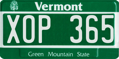 VT license plate XOP365