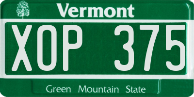 VT license plate XOP375
