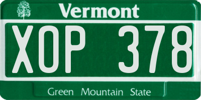 VT license plate XOP378