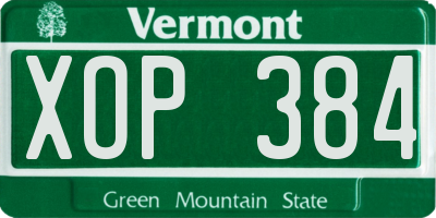 VT license plate XOP384