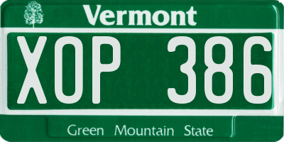 VT license plate XOP386