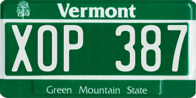 VT license plate XOP387
