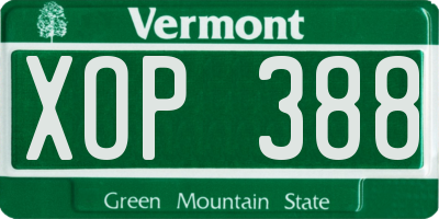 VT license plate XOP388
