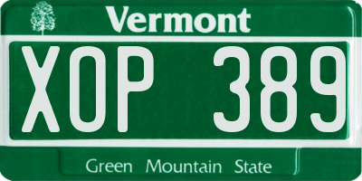 VT license plate XOP389