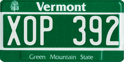 VT license plate XOP392