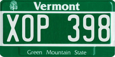 VT license plate XOP398