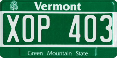 VT license plate XOP403