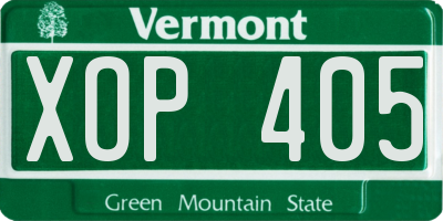 VT license plate XOP405
