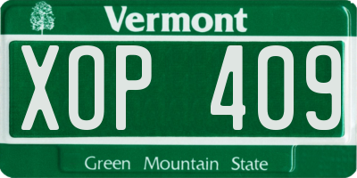 VT license plate XOP409