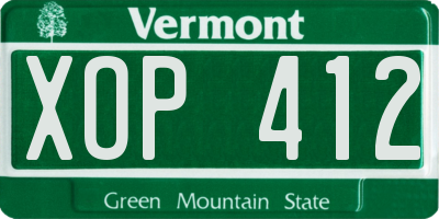 VT license plate XOP412