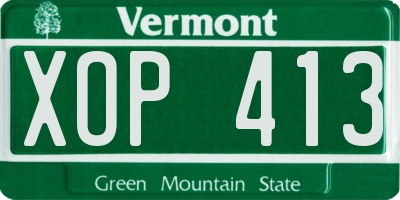 VT license plate XOP413