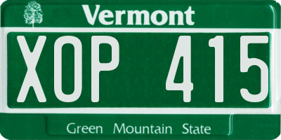VT license plate XOP415